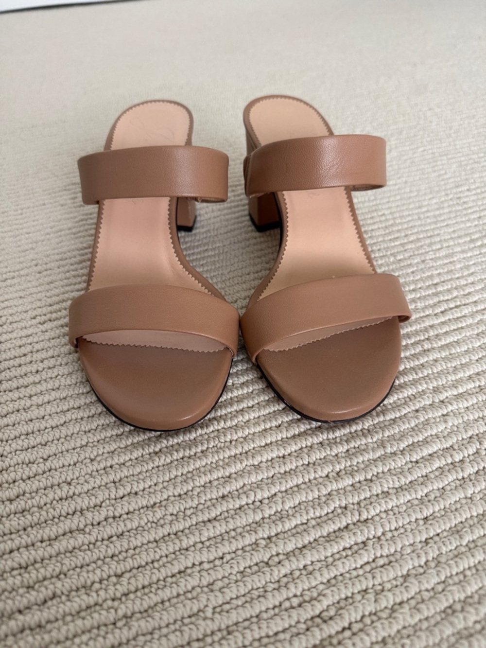 JCrew Lena Womens Tan Block Heel Slide Sandals